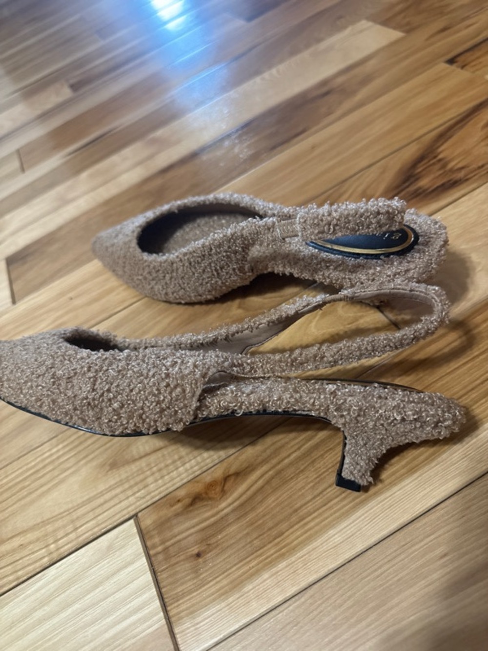 Britnie Faux Shearling Kitten Heels Slingback Pumps - Picture 5 of 6